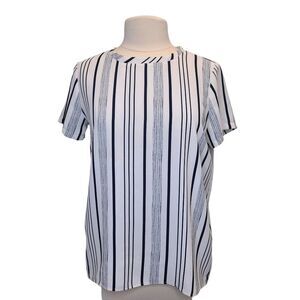 LOFT Women's S Striped Flowy Short Sleeve Blouse White Black